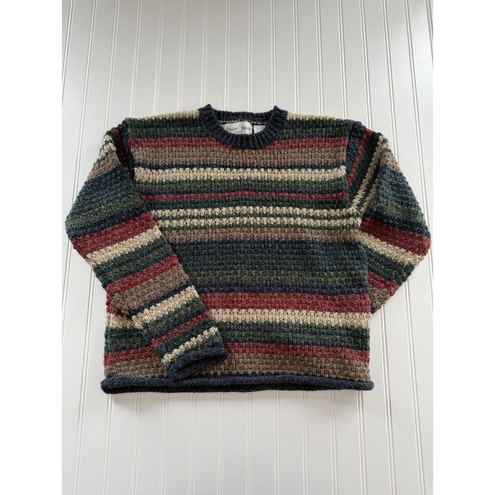 Vintage Baxter & Wells Womens PM‎ Striped Chunky Knit Sweater 90s Crew Neck
